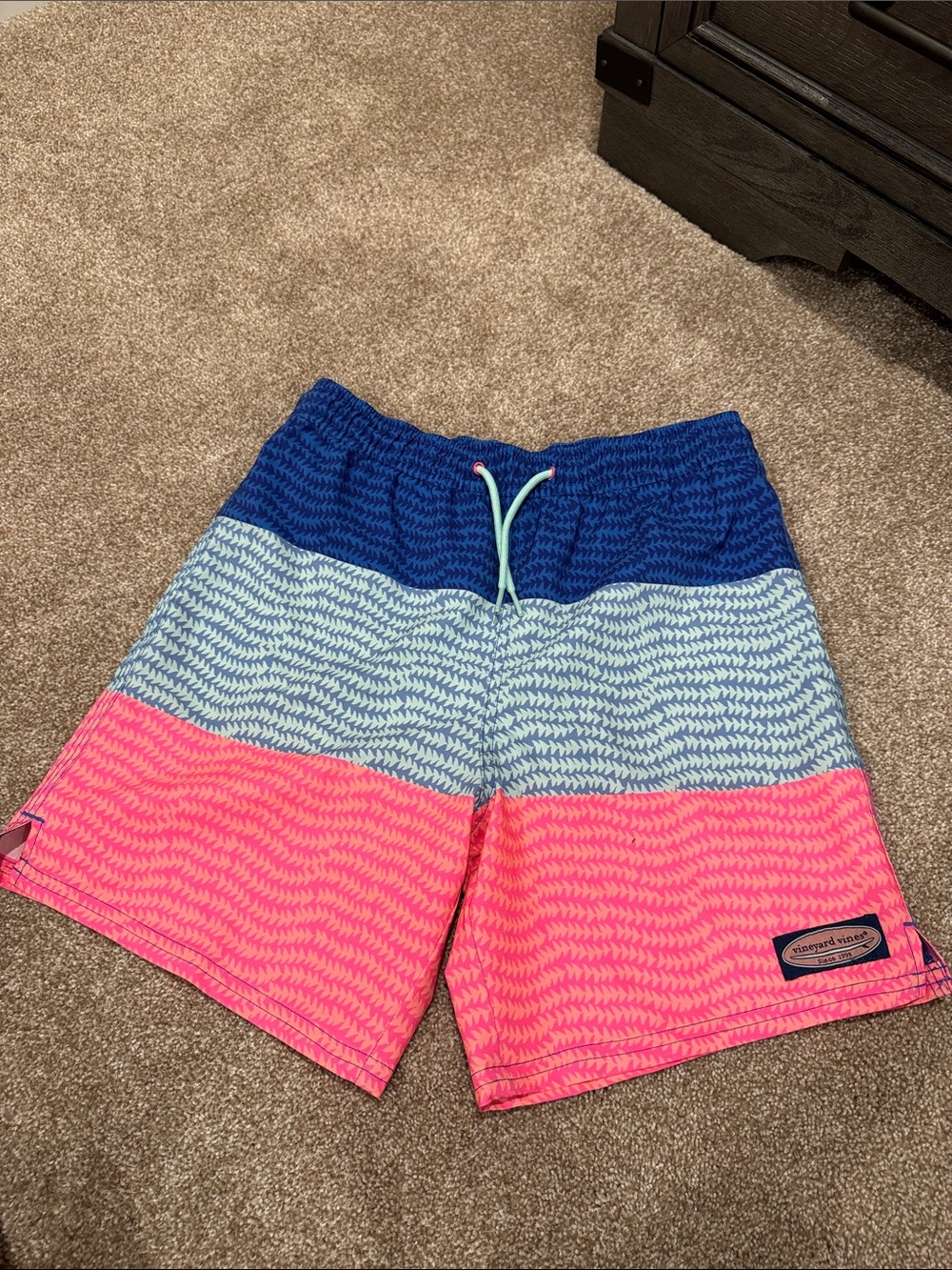 Vineyard Vines Boys Colorblock Swim Trunks - Blue, Light Blue, Pink
